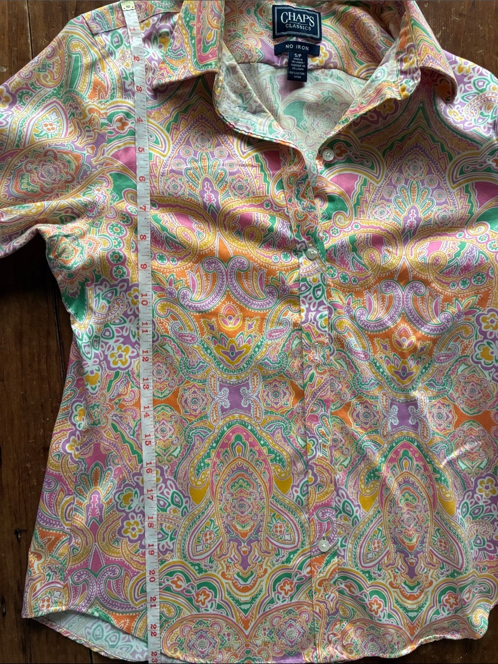 Chaps Classics Paisley Button Down Shirt | Pastel Preppy Cotton Blouse | Small - Picture 4 of 6